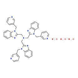ChemSpider 2D Image | 1-[1-(3-Pyridinylmethyl)-1H-benzimidazol-2-yl]-N,N-bis{[1-(3-pyridinylmethyl)-1H-benzimidazol-2-yl]methyl}methanamine trihydrate | C42H42N10O3