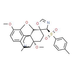 ChemSpider 2D Image | (1S,4'S,5R,13R,14S,17S)-10,17-Dimethoxy-4-methyl-4'-[(4-methylphenyl)sulfonyl]-4'H-spiro[12-oxa-4-azapentacyclo[9.6.1.0~1,13~.0~5,17~.0~7,18~]octadeca-7(18),8,10-triene-14,5'-[1,3]oxazole] | C28H32N2O6S