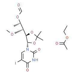 ChemSpider 2D Image | Ethyl acetate - (1S)-5-deoxy-4-O-formyl-1-C-(5-iodo-2,4-dioxo-3,4-dihydro-1(2H)-pyrimidinyl)-1,2-O-isopropylidene-3-O-methyl-L-arabinitol (1:1) | C18H27IN2O9