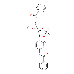 ChemSpider 2D Image | (2R)-2-{(4R,5S)-5-[4-(Benzoylamino)-2-oxo-1(2H)-pyrimidinyl]-2,2-dimethyl-1,3-dioxolan-4-yl}-2-(formyloxy)ethyl benzoate | C26H25N3O8