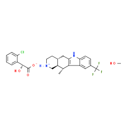 ChemSpider 2D Image | (4aR,11R,11aS)-11-Methyl-9-(trifluoromethyl)-2,3,4,4a,5,6,11,11a-octahydro-1H-pyrido[4,3-b]carbazol-2-ium (2R)-(2-chlorophenyl)(hydroxy)acetate methanol (1:1:1) | C26H30ClF3N2O4