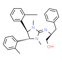 ChemSpider 2D Image | (2S)-2-{[(4R,5R)-1,3-Dimethyl-4,5-bis(2-methylphenyl)-2-imidazolidinylidene]amino}-3-phenyl-1-propanol | C28H33N3O
