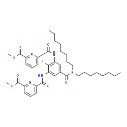 ChemSpider 2D Image | Dimethyl 6,6'-{[5-(dioctylcarbamoyl)-2-fluoro-1,3-phenylene]dicarbamoyl}di(2-pyridinecarboxylate) | C39H50FN5O7