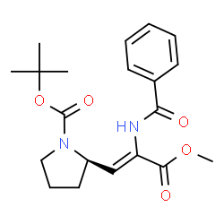 ChemSpider 2D Image | 2-Methyl-2-propanyl (2R)-2-[(1Z)-2-(benzoylamino)-3-methoxy-3-oxo-1-propen-1-yl]-1-pyrrolidinecarboxylate | C20H26N2O5