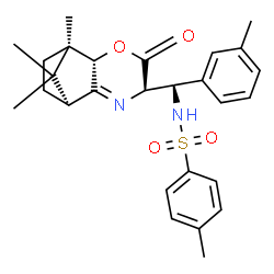 ChemSpider 2D Image | 4-Methyl-N-{(S)-(3-methylphenyl)[(1R,2S,5R,8S)-1,11,11-trimethyl-4-oxo-3-oxa-6-azatricyclo[6.2.1.0~2,7~]undec-6-en-5-yl]methyl}benzenesulfonamide | C27H32N2O4S