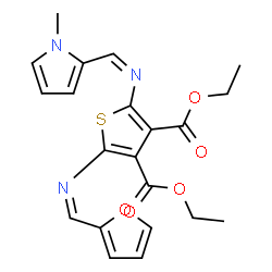 ChemSpider 2D Image | Diethyl 2-[(Z)-(2-furylmethylene)amino]-5-{(Z)-[(1-methyl-1H-pyrrol-2-yl)methylene]amino}-3,4-thiophenedicarboxylate | C21H21N3O5S