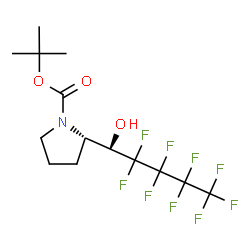 ChemSpider 2D Image | 2-Methyl-2-propanyl (2S)-2-[(1R)-2,2,3,3,4,4,5,5,5-nonafluoro-1-hydroxypentyl]-1-pyrrolidinecarboxylate | C14H18F9NO3