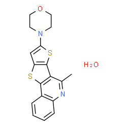 ChemSpider 2D Image | 6-Methyl-8-(4-morpholinyl)thieno[2',3':4,5]thieno[3,2-c]quinoline hydrate (1:1) | C18H18N2O2S2