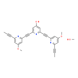 ChemSpider 2D Image | 2,6-Bis{[4-methoxy-6-(1-propyn-1-yl)-2-pyridinyl]ethynyl}-4-pyridinol - methanol (1:1) | C28H23N3O4