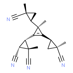 ChemSpider 2D Image | 1,2-Cyclopropanedicarbonitrile, 3-[(3S)-3-[(1R,2R)-2-cyano-2-methylcyclopropyl]-2-[(1S,2S)-2-cyano-2-methylcyclopropyl]-3-methyl-1-cyclopropen-1-yl]-1-methyl-, (1S,2R,3R)- | C20H20N4