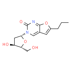ChemSpider 2D Image | 3-(2-Deoxy-beta-D-erythro-pentofuranosyl)-6-propylfuro[2,3-d]pyrimidin-2(3H)-one | C14H18N2O5