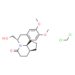 ChemSpider 2D Image | (5S,10bS,13aS)-5-(Hydroxymethyl)-8,9-dimethoxy-1,2,5,6,11,12,13,13a-octahydro-3H-cyclopenta[2,3]pyrido[2,1-a]isoquinolin-3-one - dichloromethane (1:1) | C20H27Cl2NO4