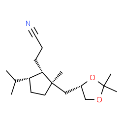 ChemSpider 2D Image | 3-[(1S,2R,5R)-2-{[(4S)-2,2-Dimethyl-1,3-dioxolan-4-yl]methyl}-5-isopropyl-2-methylcyclopentyl]propanenitrile | C18H31NO2
