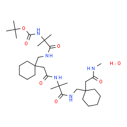 ChemSpider 2D Image | 2-Methyl-2-propanyl {2-methyl-1-[({1-[2-({2-methyl-1-[({1-[2-(methylamino)-2-oxoethyl]cyclohexyl}methyl)amino]-1-oxo-2-propanyl}amino)-2-oxoethyl]cyclohexyl}methyl)amino]-1-oxo-2-propanyl}carbamate hy
drate (1:1) | C32H59N5O7