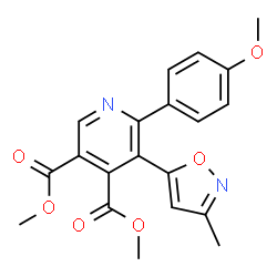 ChemSpider 2D Image | Dimethyl 6-(4-methoxyphenyl)-5-(3-methyl-1,2-oxazol-5-yl)-3,4-pyridinedicarboxylate | C20H18N2O6