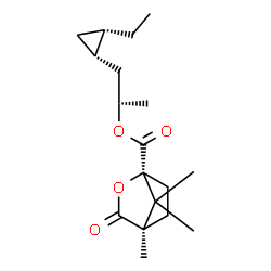 ChemSpider 2D Image | (2S)-1-[(1S,2S)-2-Ethylcyclopropyl]-2-propanyl (1S,4R)-4,7,7-trimethyl-3-oxo-2-oxabicyclo[2.2.1]heptane-1-carboxylate | C18H28O4