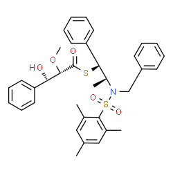 ChemSpider 2D Image | S-{(1S,2R)-2-[Benzyl(mesitylsulfonyl)amino]-1-phenylpropyl} (2S,3R)-3-hydroxy-2-methoxy-3-phenylpropanethioate | C35H39NO5S2