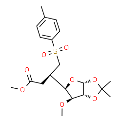 ChemSpider 2D Image | 5,6-Dideoxy-1,2-O-isopropylidene-5-(2-methoxy-2-oxoethyl)-3-O-methyl-6-[(4-methylphenyl)sulfonyl]-beta-L-idofuranose | C20H28O8S