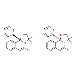 ChemSpider 2D Image | (10bR)-3,3,5-Trimethyl-10b-phenyl-2,3-dihydro-10bH-[1,3]oxazolo[2,3-a]isoquinoline - (10bS)-3,3,5-trimethyl-10b-phenyl-2,3-dihydro-10bH-[1,3]oxazolo[2,3-a]isoquinoline (1:1) | C40H42N2O2