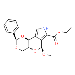 ChemSpider 2D Image | Ethyl (2R,4aR,6S,9bS)-6-methoxy-2-phenyl-4a,6,8,9b-tetrahydro-4H-[1,3]dioxino[4',5':5,6]pyrano[3,4-c]pyrrole-7-carboxylate | C19H21NO6