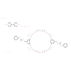 ChemSpider 2D Image | 1,1'-Dimethyl-4,4'-bipyridinium chloride - 1,1'-[2,5,8,11,14,20,23,26,29,32-decaoxatricyclo[31.3.1.1~15,19~]octatriaconta-1(37),15(38),16,18,33,35-hexaene-17,35-diylbis(methylene)]bis(3-phenylurea) hy
drate (1:2:1:3) | C56H76Cl2N6O15