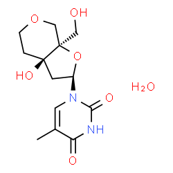 ChemSpider 2D Image | 1-[(2R,3aR,7aR)-3a-Hydroxy-7a-(hydroxymethyl)hexahydro-2H-furo[2,3-c]pyran-2-yl]-5-methyl-2,4(1H,3H)-pyrimidinedione hydrate (1:1) | C13H20N2O7