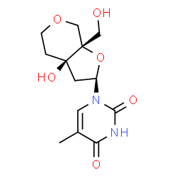 ChemSpider 2D Image | 1-[(2R,3aR,7aS)-3a-Hydroxy-7a-(hydroxymethyl)hexahydro-2H-furo[2,3-c]pyran-2-yl]-5-methyl-2,4(1H,3H)-pyrimidinedione | C13H18N2O6