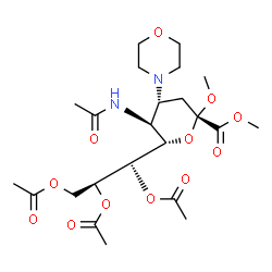 ChemSpider 2D Image | Dimethyl (6S)-5-acetamido-3,4,5-trideoxy-4-(4-morpholinyl)-6-[(1R,2S)-1,2,3-triacetoxypropyl]-beta-D-threo-hex-2-ulopyranosidonate | C23H36N2O12
