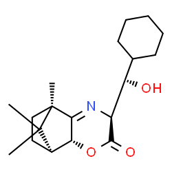 ChemSpider 2D Image | (1S,2R,5S,8R)-5-[(S)-Cyclohexyl(hydroxy)methyl]-8,11,11-trimethyl-3-oxa-6-azatricyclo[6.2.1.0~2,7~]undec-6-en-4-one | C19H29NO3