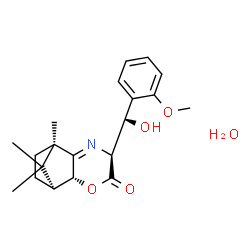 ChemSpider 2D Image | (1S,2R,5S,8R)-5-[(R)-Hydroxy(2-methoxyphenyl)methyl]-8,11,11-trimethyl-3-oxa-6-azatricyclo[6.2.1.0~2,7~]undec-6-en-4-one hydrate (1:1) | C20H27NO5