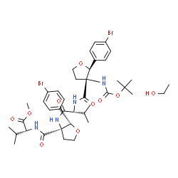 ChemSpider 2D Image | Methyl N-({(2S,3R)-2-(4-bromophenyl)-3-[(N-{[(2S,3R)-2-(4-bromophenyl)-3-({[(2-methyl-2-propanyl)oxy]carbonyl}amino)tetrahydro-3-furanyl]carbonyl}valyl)amino]tetrahydro-3-furanyl}carbonyl)-D-valinate 
- ethanol (1:1) | C40H56Br2N4O10