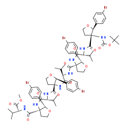 ChemSpider 2D Image | Methyl N-({(2S,3R)-2-(4-bromophenyl)-3-[(N-{[(2S,3R)-2-(4-bromophenyl)-3-{[N-({(2S,3R)-2-(4-bromophenyl)-3-[(N-{[(2S,3R)-2-(4-bromophenyl)-3-({[(2-methyl-2-propanyl)oxy]carbonyl}amino)tetrahydro-3-fur
anyl]carbonyl}valyl)amino]tetrahydro-3-furanyl}carbonyl)valyl]amino}tetrahydro-3-furanyl]carbonyl}valyl)amino]tetrahydro-3-furanyl}carbonyl)-L-valinate | C70H88Br4N8O15