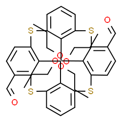 ChemSpider 2D Image | 25,26,27,28-Tetrapropoxy-2,8,14,20-tetrathiapentacyclo[19.3.1.1~3,7~.1~9,13~.1~15,19~]octacosa-1(25),3(28),4,6,9(27),10,12,15(26),16,18,21,23-dodecaene-4,16-dicarbaldehyde | C38H40O6S4