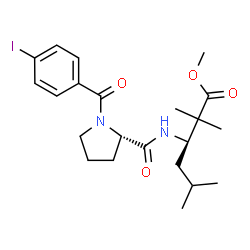 ChemSpider 2D Image | Methyl (3R)-3-{[1-(4-iodobenzoyl)-L-prolyl]amino}-2,2,5-trimethylhexanoate | C22H31IN2O4