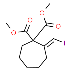 ChemSpider 2D Image | Dimethyl (2E)-2-(iodomethylene)-1,1-cycloheptanedicarboxylate | C12H17IO4