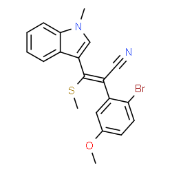 ChemSpider 2D Image | (2E)-2-(2-Bromo-5-methoxyphenyl)-3-(1-methyl-1H-indol-3-yl)-3-(methylsulfanyl)acrylonitrile | C20H17BrN2OS