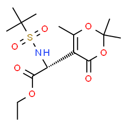 ChemSpider 2D Image | Ethyl (2R)-{[(2-methyl-2-propanyl)sulfonyl]amino}(2,2,6-trimethyl-4-oxo-4H-1,3-dioxin-5-yl)acetate | C15H25NO7S