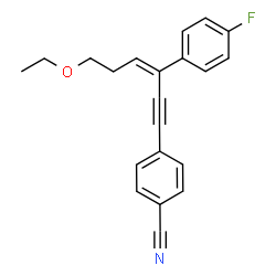ChemSpider 2D Image | 4-[(3Z)-6-Ethoxy-3-(4-fluorophenyl)-3-hexen-1-yn-1-yl]benzonitrile | C21H18FNO