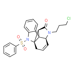 ChemSpider 2D Image | (1R,2S,5S,9R)-4-(3-Chloropropyl)-10-(phenylsulfonyl)-4,10-diazapentacyclo[7.7.0.0~1,5~.0~2,9~.0~11,16~]hexadeca-6,11,13,15-tetraen-3-one | C23H21ClN2O3S