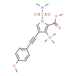 ChemSpider 2D Image | Methyl 1-(dimethylsulfamoyl)-4-[(4-methoxyphenyl)ethynyl]-3-(trimethylsilyl)-1H-pyrrole-2-carboxylate | C20H26N2O5SSi