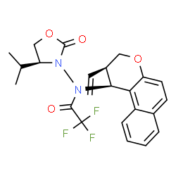 ChemSpider 2D Image | 2,2,2-Trifluoro-N-[(4S)-4-isopropyl-2-oxo-1,3-oxazolidin-3-yl]-N-[(1S,2R)-2-vinyl-2,3-dihydro-1H-benzo[f]chromen-1-yl]acetamide | C23H23F3N2O4