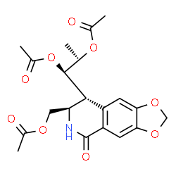 ChemSpider 2D Image | (1R,2R)-1-[(7R,8R)-7-(Acetoxymethyl)-5-oxo-5,6,7,8-tetrahydro[1,3]dioxolo[4,5-g]isoquinolin-8-yl]-1,2-propanediyl diacetate | C20H23NO9