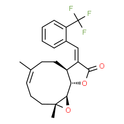 ChemSpider 2D Image | (1aR,4Z,7aS,8E,10aS,10bR)-1a,5-Dimethyl-8-[2-(trifluoromethyl)benzylidene]-2,3,6,7,7a,8,10a,10b-octahydrooxireno[9,10]cyclodeca[1,2-b]furan-9(1aH)-one | C22H23F3O3