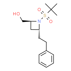 ChemSpider 2D Image | [(2S,4R)-1-[(2-Methyl-2-propanyl)sulfonyl]-4-(2-phenylethyl)-2-azetidinyl]methanol | C16H25NO3S