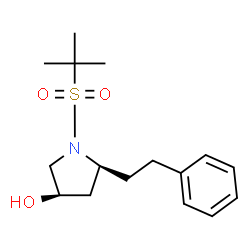 ChemSpider 2D Image | (3R,5S)-1-[(2-Methyl-2-propanyl)sulfonyl]-5-(2-phenylethyl)-3-pyrrolidinol | C16H25NO3S