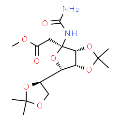 ChemSpider 2D Image | Methyl {(3aR,4R,6S,6aR)-4-(carbamoylamino)-6-[(4R)-2,2-dimethyl-1,3-dioxolan-4-yl]-2,2-dimethyltetrahydrofuro[3,4-d][1,3]dioxol-4-yl}acetate | C16H26N2O8