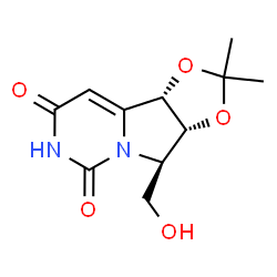 ChemSpider 2D Image | (3aR,4R,9bS)-4-(Hydroxymethyl)-2,2-dimethyl-3a,9b-dihydro[1,3]dioxolo[3,4]pyrrolo[1,2-c]pyrimidine-6,8(4H,7H)-dione | C11H14N2O5