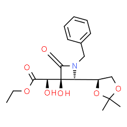 ChemSpider 2D Image | Ethyl (2R)-{(2S,3S)-1-benzyl-2-[(4S)-2,2-dimethyl-1,3-dioxolan-4-yl]-3-hydroxy-4-oxo-3-azetidinyl}(hydroxy)acetate | C19H25NO7