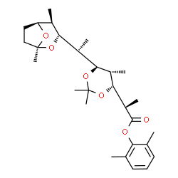 ChemSpider 2D Image | 2,6-Dimethylphenyl (5S)-2,4-dideoxy-5-C-{(1R)-1-[(1S,3R,4R,5S)-1,4-dimethyl-2,8-dioxabicyclo[3.2.1]oct-3-yl]ethyl}-3,5-O-isopropylidene-2,4-dimethyl-L-lyxonate | C28H42O6