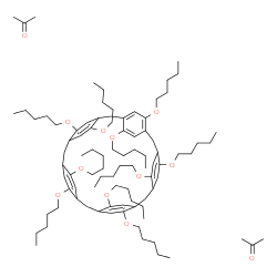 ChemSpider 2D Image | Acetone - 4,9,14,19,24,26,28,30,32,34-decakis(pentyloxy)hexacyclo[21.2.2.2~3,6~.2~8,11~.2~13,16~.2~18,21~]pentatriaconta-1(25),3,5,8,10,13,15,18,20,23,26,28,30,32,34-pentadecaene (2:1) | C91H142O12